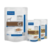 Virbac Veterinary HPM Gastro Digestive Support food bags for dogs and cats with brown and white packaging.