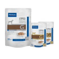 Virbac Veterinary HPM Gastro Digestive Support food bags for dogs and cats with brown and white packaging.